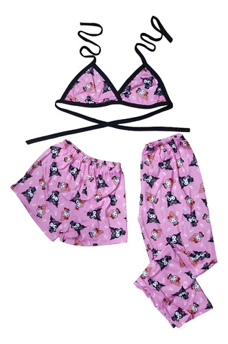 Pijama De Mujer 3 Piezas Short Pantalon Y Top Melody Dama