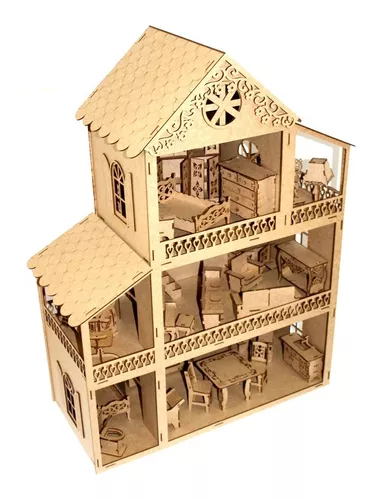 Casa Casinha Grande 80 Cm P/ Boneca Com Móveis