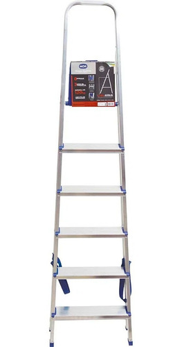 Escalera De Aluminio Tijera 6 Escalones Mor Plegable 5104 Base Antideslizante, Traba De Seguridad. Ultimo Escalon Como Plataforma Y Soporte De Aluminio Para Sujetarse