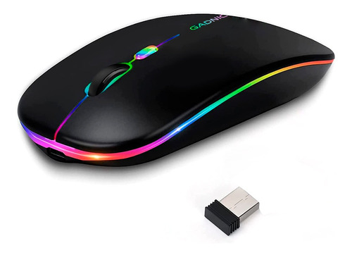 Mouse Gadnic Inalambrico Negro Recargable Sensor Optico Rgb