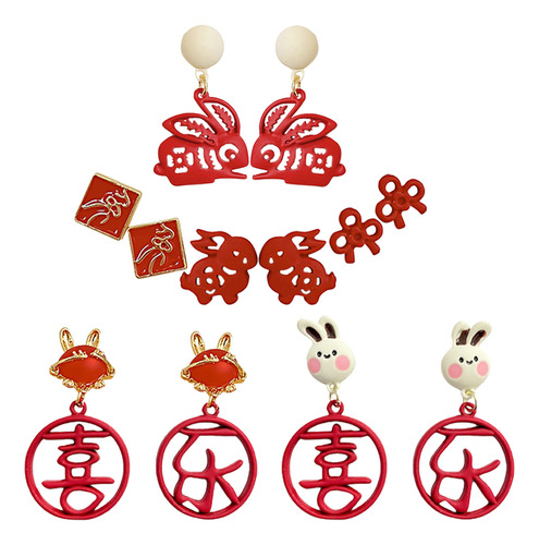 Pendientes Finos Con Forma De Conejo Rojo Para Niñas, 6 Pare