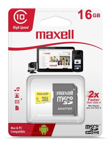 Memoria 16 Gigas Micro Sd Maxell 16 Gb Clase 10 Hd 90mb/s