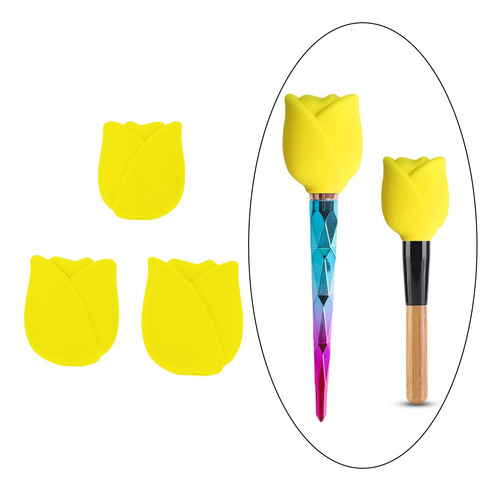 3 Fundas Portátiles De Silicona Para Brochas De Amarillo