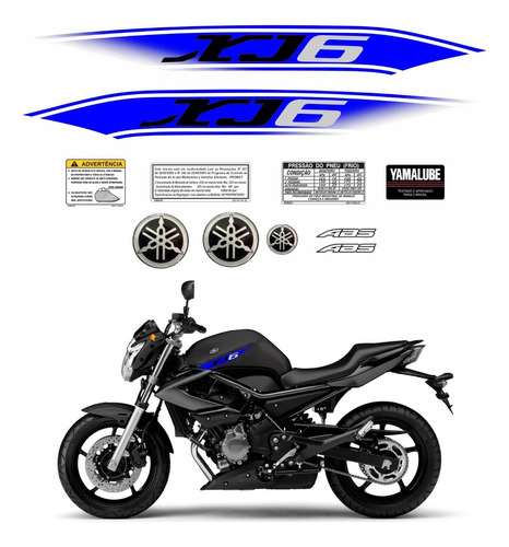 Kit Adesivos Faixas + Emblemas Para Yamaha Xj6 2011 12 13516 Cor Azul