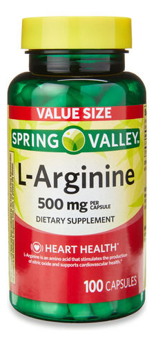 Aminoácidos L-arginine 500 Mg 100 Cápsulas Spring Valley