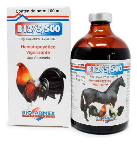 Vitamina B12 5500 De 100 Ml Caballos Gallos Perros Bovinos