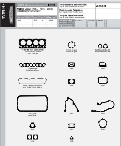 Juego Completo Juntas Illinois P/ Nissan Cabstar  2.3 Sd23