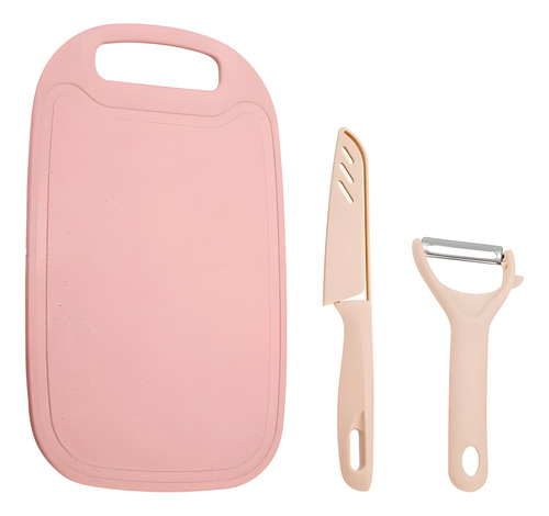 Set Juego De Cuchillo Pelador Tabla Cocina Rosa Portátil