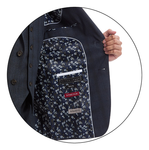 Saco Caballero Formal Fit Slim A Cuadros Vittorio Forti Azul A Cuadros 40r