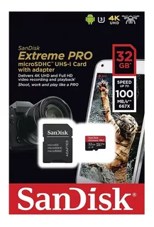 Memoria Microsd 32gb Sandisk Extremepro 4k Clase10 100mbs U3