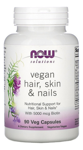 Now Foods Vegan Hair Skin & Nails, Pelo Piel Y Uñas 90cap Sin sabor