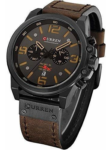 Reloj De Ra - Men Sport Chronograph Quartz Watch Brown Leath