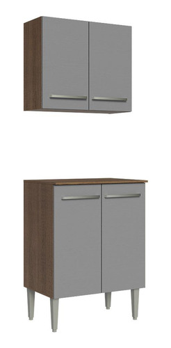 Kit Armário Aéreo E Balcão 64cm Rustic/cinza Madesa Emilly