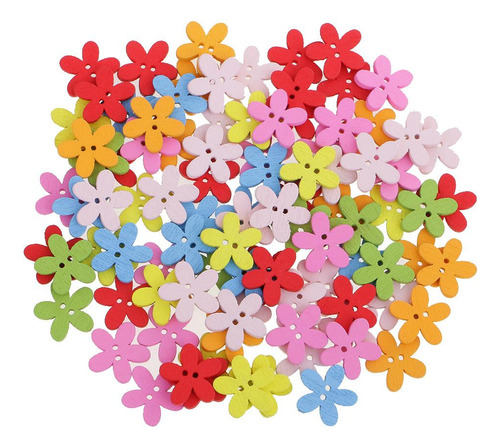 100pc Colorful Flower Flatback Botones De 2 Agujeros Craft