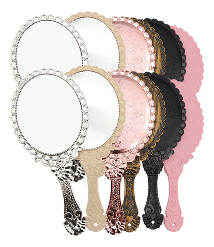 S Espejo De Maquillaje Con Mango De Metal, Mango Retro, 12