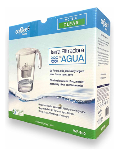 Jarra Clear Filtradora De Agua 1.2 Litros Con Filtro Coflex