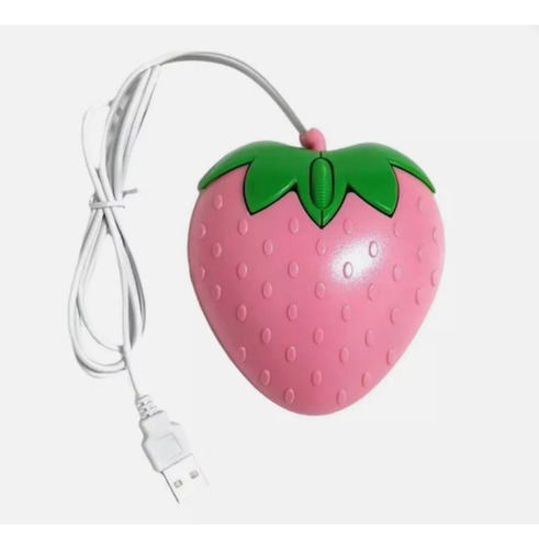 M Lindo Ratón Usb Con Cable De Fresa Rosa Para Computadora