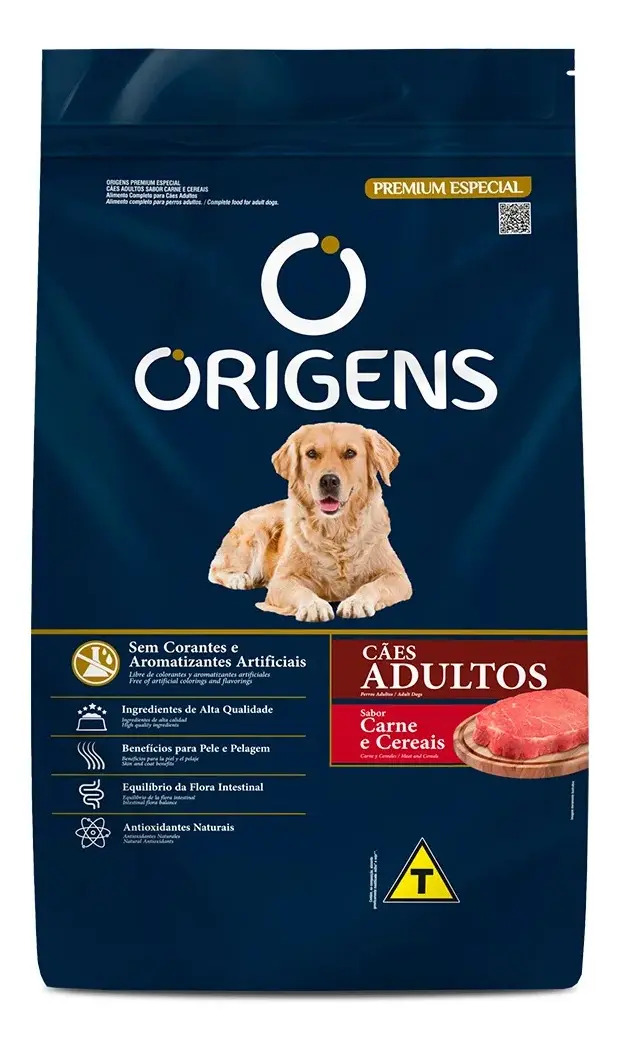 Ração Seca Origens Para Cães Adultos Sabor Carne e Cereais 1kg