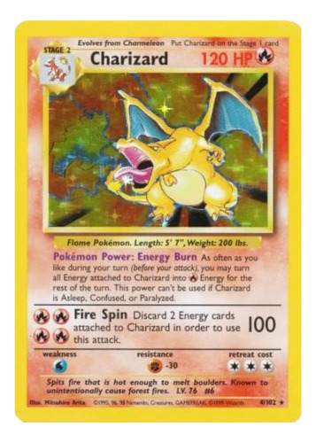 Card Pokémon - Charizard 4/102 Holo Base Set/básica Original
