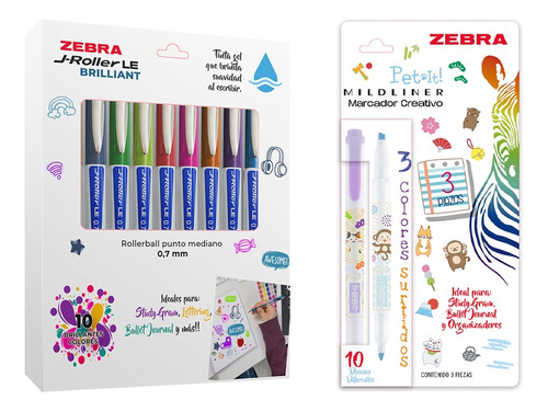 10 Bolígrafos De Gel + 3 Marcadores Mildliner Pet It Zebra. Color de la tinta Multicolor Color del exterior Pastel