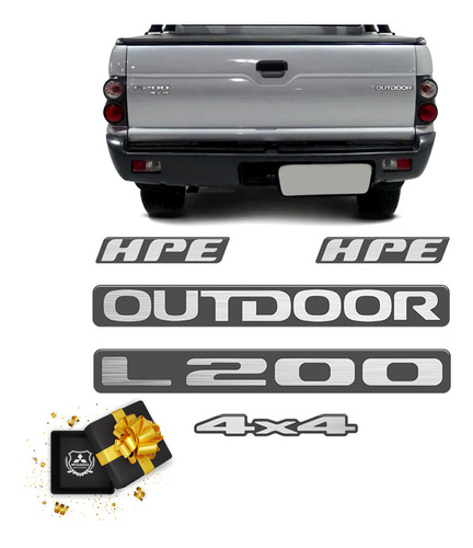 Kit Emblemas L200 Outdoor 4x4 Hpe 2007 Adesivo Grafite