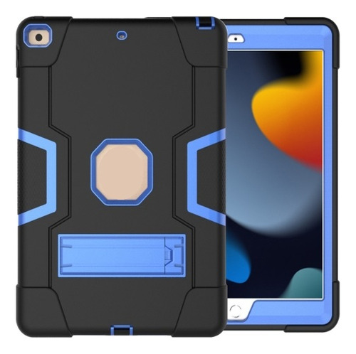 Funda Rudo Con Base Para iPad 10.2 7a 8a Y 9a Generación Color Negro Con Azul