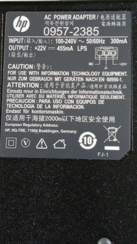 Imagen 7 de 8 de Adaptador O Regulador Hp Original Pnta Morada 22 Volt 455 Ma