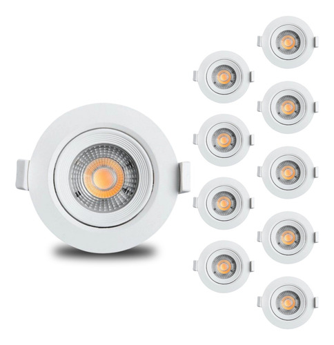 Kit 10 Luminária Teto Spot Led 7w Redondo Direcionável