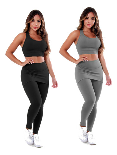 2 Conjunto Legging Calça Tapa Bumbum Top Roupa Para Academia