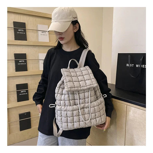 Mochila De Plumón Para Mujer Con Diseño A Cuadros