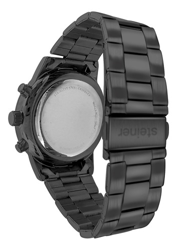 Reloj Steiner Fechador Extensible Acero Resistente Agua 30m Correa Gris oscuro Bisel Gris oscuro Fondo Plateado