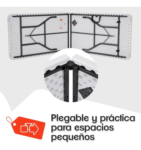 Imagen 4 de 6 de Mesa Plegable Portafolio Plastico 1.80m Resistente Ms