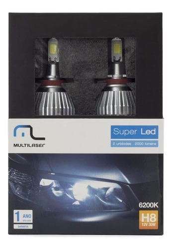 Kit Lâmpada Super Led Automotiva Multilaser H8 6200k 40watts