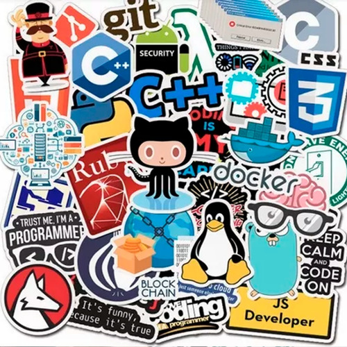 Kit 50 Adesivos Programador Hacker Geek Code Html Linux Js 