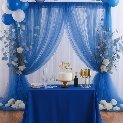 2pzs Cortinas De Malla Multicolor Decoración Boda Cumpleaños Color Azul Marino