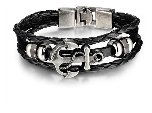 Pulsera Ancla - Cuero Trenzado Y Acero Para Hombre