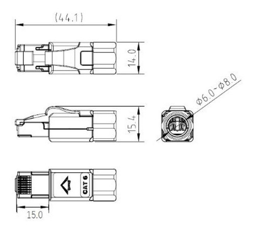 Conector Rj45 macho Cat.6 industrial blindado - Furukawa