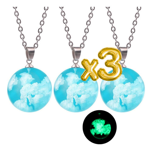 3pzs Collar Dije Cielo Nubes Brilla Oscuridad Moda Calidad Color Celeste