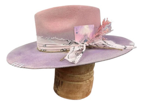 Sombrero De Fieltro De Pura Lana Estilo Étnico Rosa 1