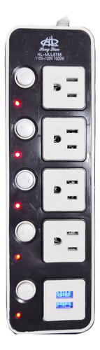 3 Barras Multicontacto Extensión 4 Cont Interruptor C/ 2 Usb Negro