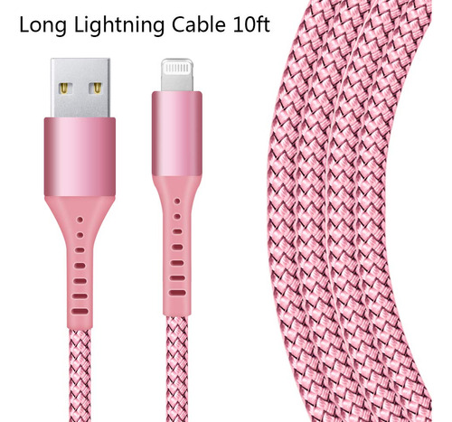 Mfi - Cargador De iPhone Rosa De 10 Pies, Paquete De 3 Cable