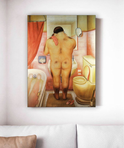 Cuadro Hombre Desnudo En El Baño 27x42 Arte Bastidor Botero