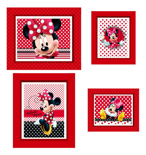 Quadro Decorativo Festa Minnie - 4 Unidades - Regina - Rizzo