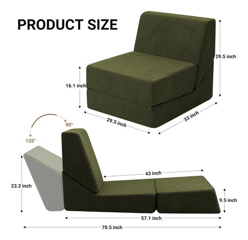 Sofá Cama Plegable 3 En 1 Con Espuma Viscoelástica