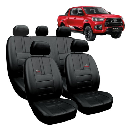 Fundas A Medida Hilux 2016/2023 Con Logo Toyota Con P/vasos Negro