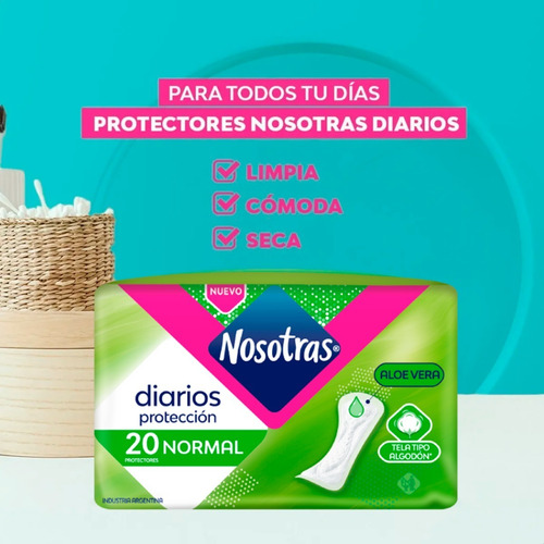 Imagen 3 de 7 de Nosotras Protector Diario Normal Aloe Vera Tipo Algodon 20u