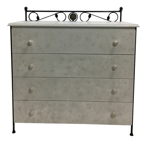 Imagen 1 de 2 de Mueble Cómoda Hierro Forjado 4 Cajones Madera Patinada