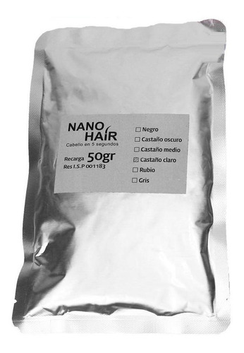 Nano Hair 50gr Recarga Fibra Keratina Pelo Castaño Oscuro