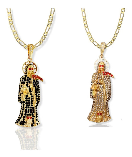 Set 2 Collares De Santa Muerte Bañada En Zirconias