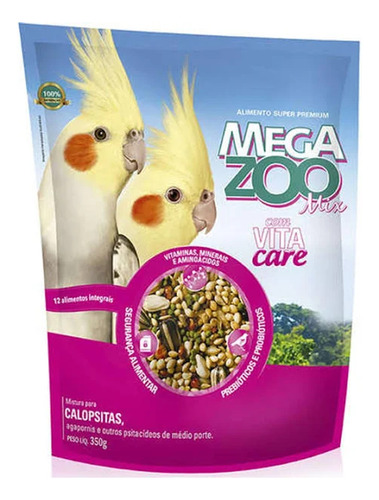 Ração Premium Megazoo Mix Calopsita Agapornis Psitacídeo 350